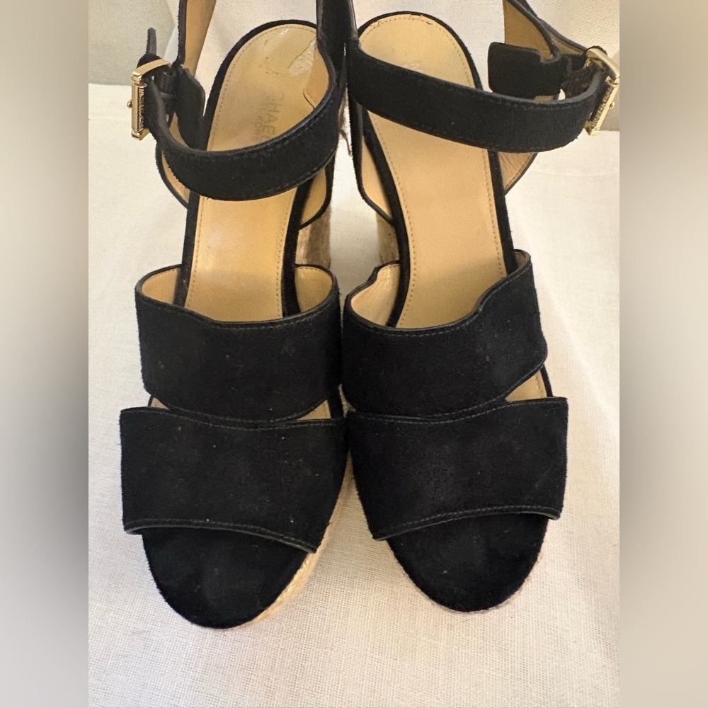 Michael Kors Black Suede Espadrille Wedge Sandals 9M Resort Luxury Resort-wear - Picture 6 of 15